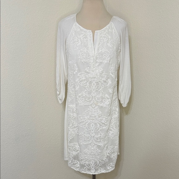Beautiful Cream Embroidered Tunic Dress S Small like 2 or 4 READ DESCRIPTION - Picture 1 of 3